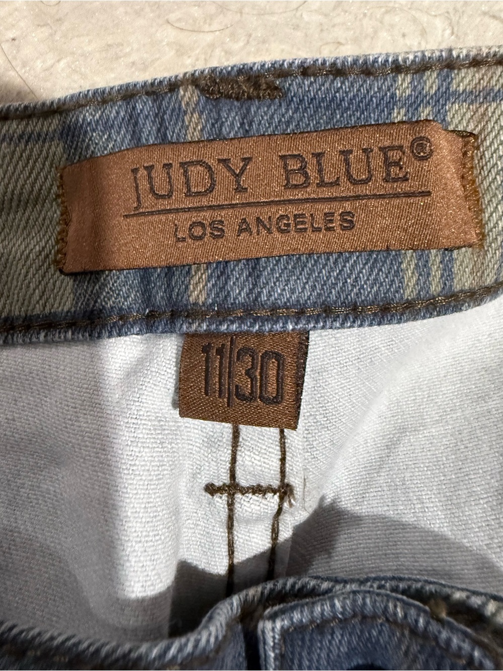 Judy Blue Blue and Beige Plaid Straight Jeans - Picture 7 of 8